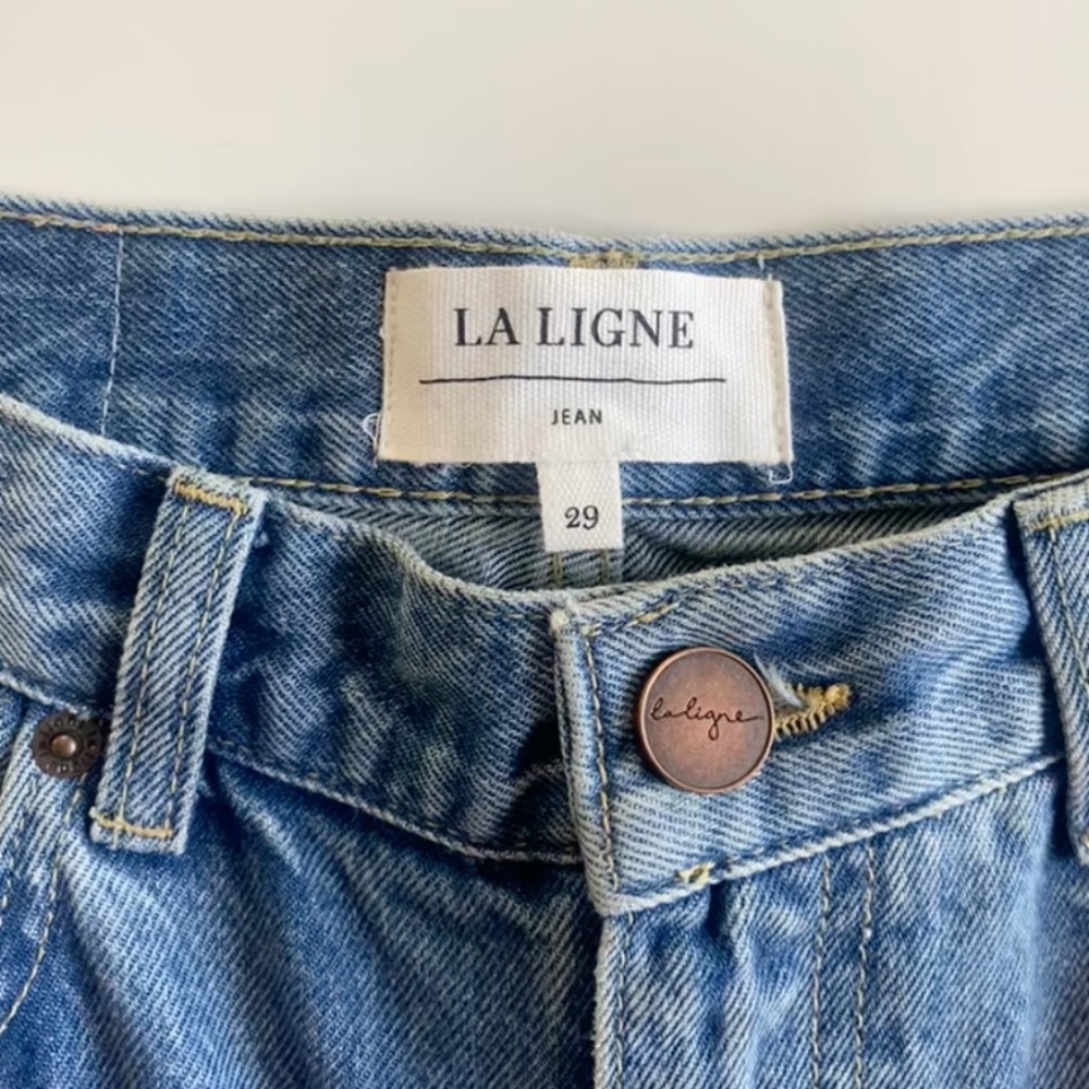 La Ligne Two-Tone Wide-Leg Jeans in Light and Dark Blue - Picture 9 of 10